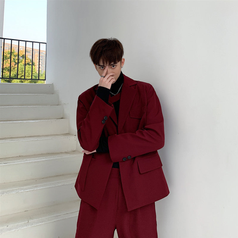 Vintage Korean wine red suit