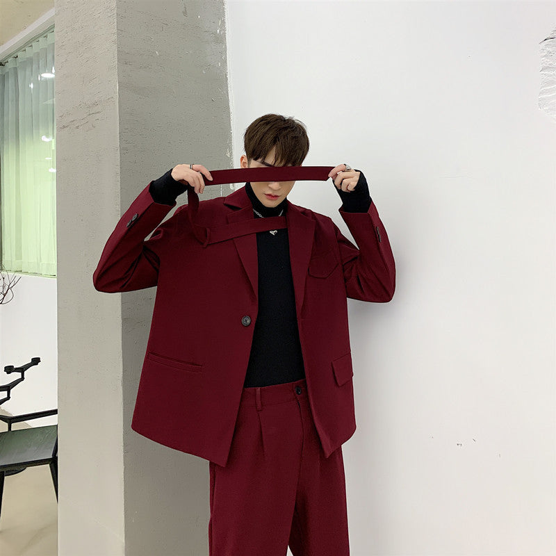 Vintage Korean wine red suit