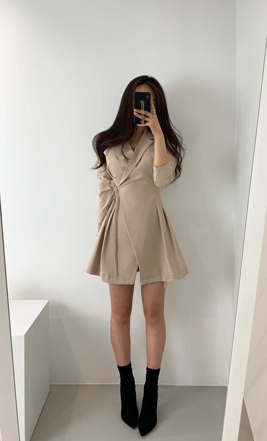 Vintage suit collar high waist pleated