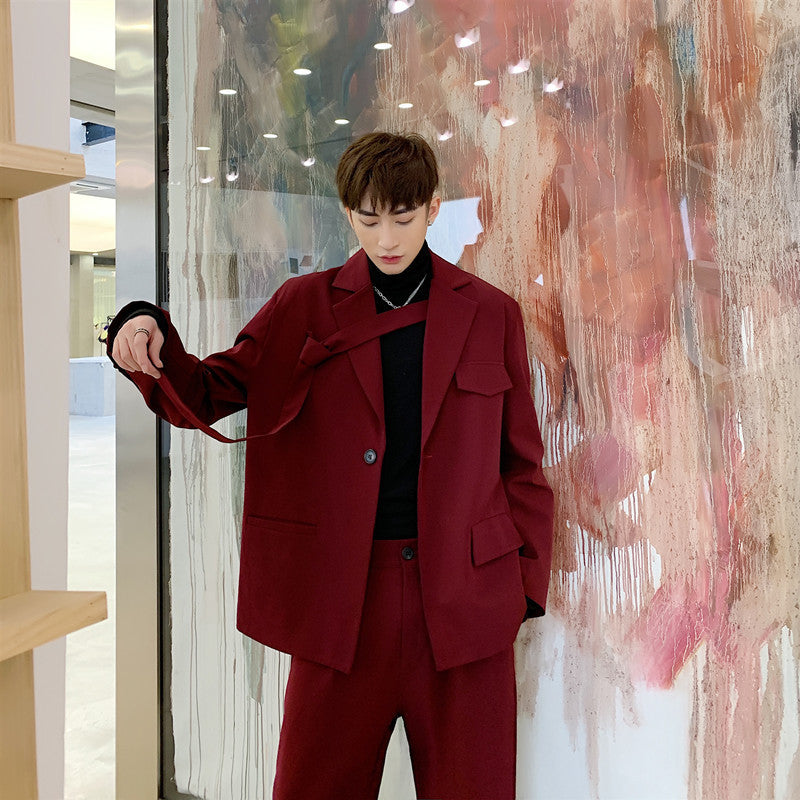 Vintage Korean wine red suit