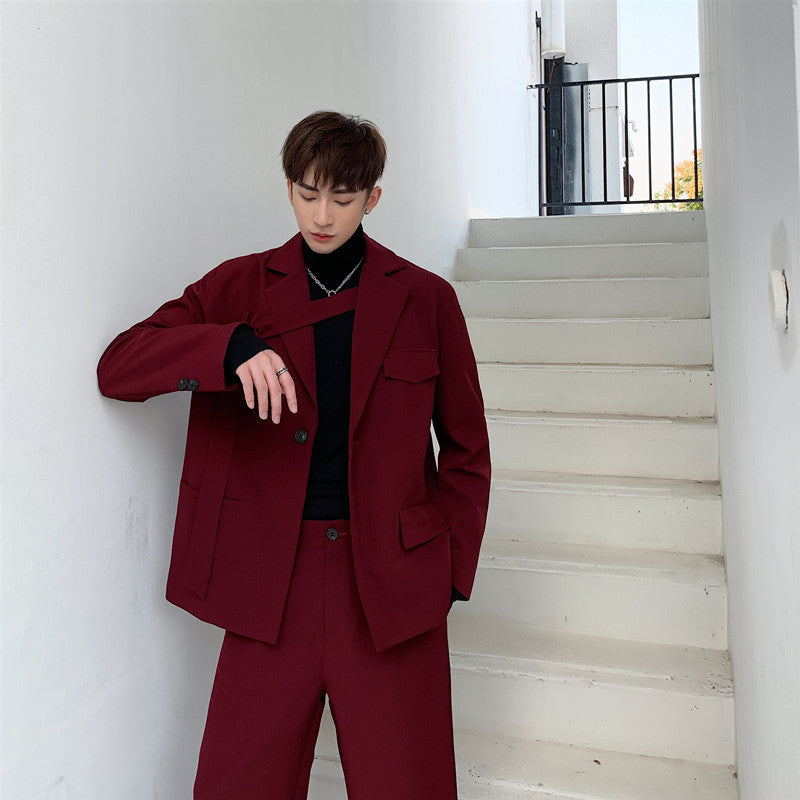 Vintage Korean wine red suit