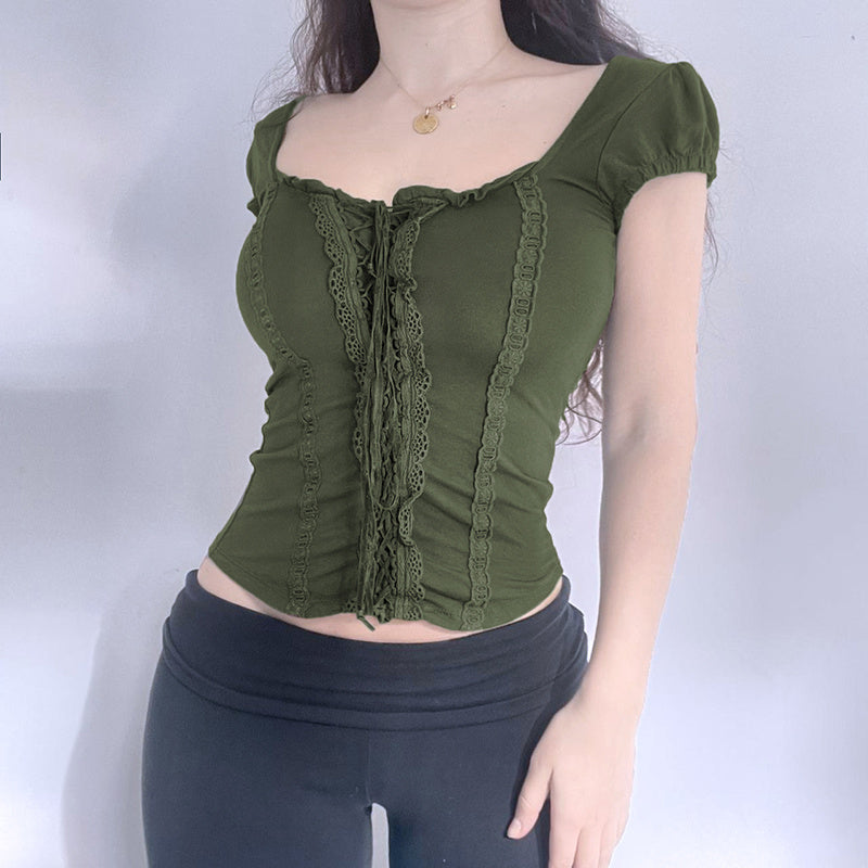 Stylish Vintage Green Lace Top