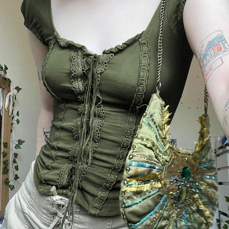 Stylish Vintage Green Lace Top