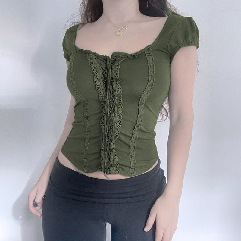 Stylish Vintage Green Lace Top